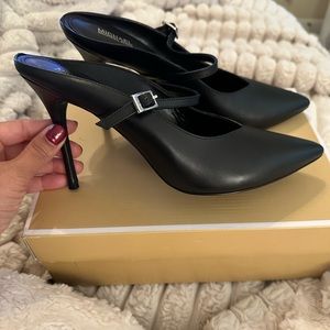 New - never worn leather open back heels